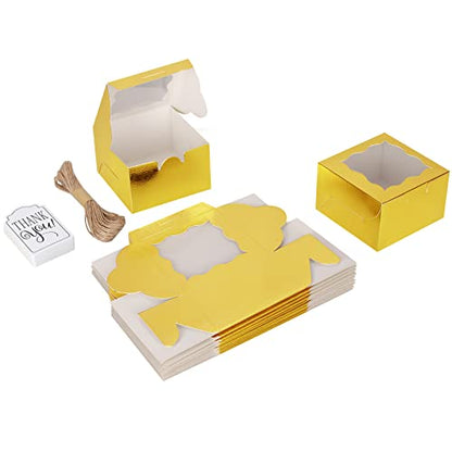 KPOSIYA 60pcs Small Cookie Boxes with Window, 4x4x2.5 Gold Bakery Box - color: Gold, size: 60