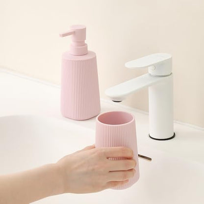 YAUKPH Bathroom Soap Dispenser and Toothbrush Holder Striped Pink - color: Striped Pink