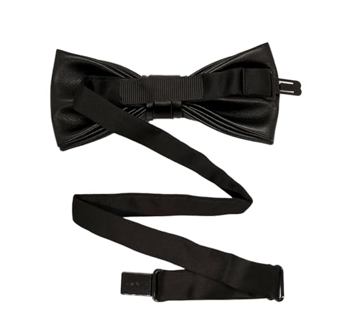 Pre-tied Pure Color PU Leather luxury Bow Ties Collar for Men-Multicolor - color: Black