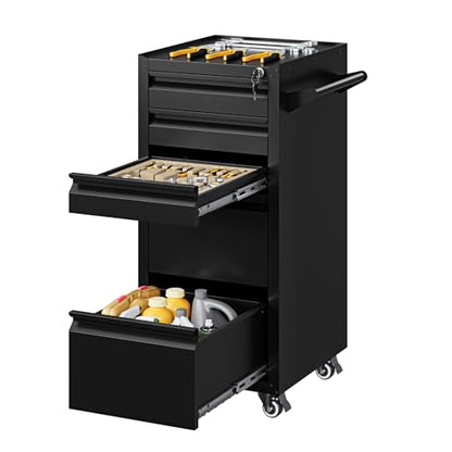 Yizosh 5-Drawer Metal Tool Storage Cabinet with Wheels,Rolling Tool Chest with Drawer and Locking Keys,Heavy Duty Tool Storage Organizer for Garage,Warehouse,Workshop