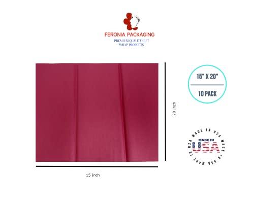 Cranberry Tissue Paper Squares, Bulk 10 Sheets, Premium Gift Wrap and Art Supplies for Birthdays, Holidays, or Presents by Feronia packaging, Large 15 Inch x 20 Inch Made in USA - color: Cranberry
