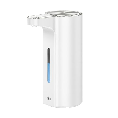EKO Aroma Pro 13.5 fl oz Touchless Automatic Liquid Soap Dispenser, Rechargeable Electric Hand & Dish Soap Dispenser for Bathroom and Kitchen, IPX7 Waterproof, Adjustable Volume Control (White) - color: White, size: 13.5 oz