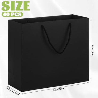 Ghligna 40 Pcs Medium Black Gift Bags with Handles, Bulk Matte Black Paper Bags with Handles, 12.5 x 4.5 x 11 Inch Kraft Paper Bag Shopping Retail Bag for Party Shopping Birthday Wedding