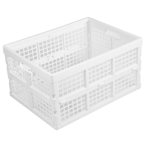 Aebeky 3-Pack Plastic Collapsible Storage Crates-30L,Foldable Plastic Crates for Storage (White) - color: White