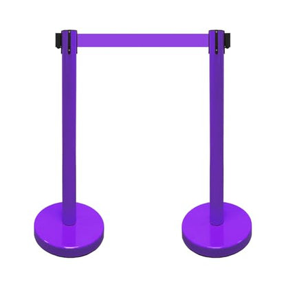 VIP Crowd Control Retractable Belt Queue Safety Stanchion Barrier Set, 36" Ht, 78" Belt + Wall Bracket (6 Pur Posts Pur Belt + SFrame + WBracket) - color: 6 Pur Posts Pur Belt + SFrame + WBracket