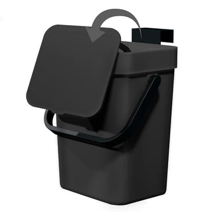 Compost Bin Kitchen, for use on Countertops or Under Sinks, Hanging Trash Can with Lid, Mountable Indoor Compost Bucket, for Cupboard/Bathroom/Bedroom/Office/Camping (Black 0.8 Gallon/3L)