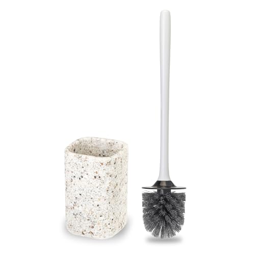 Vigar Zense Toilet Brush and Holder Set, Polyresin Stone, Terrazzo - color: Terrazzo