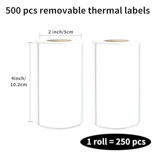 2×4 Inch White Removable Thermal Labels,Waterproof Thermal Label (250 Sheets per Roll,2 Rolls) - color: White,2 Rolls, size: 2×4 inch