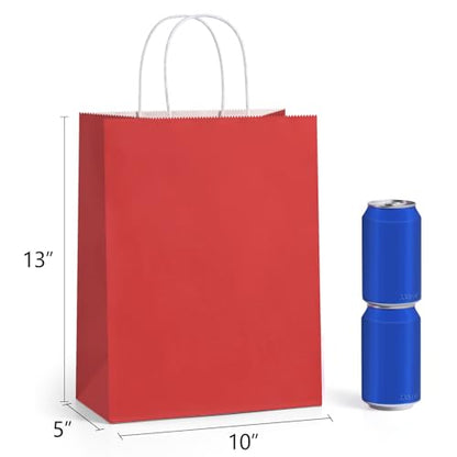 BagDream Gift Paper Bags with Handles 10x5x13 Inch Bright Red 100 Pack Bulk - color: Red
