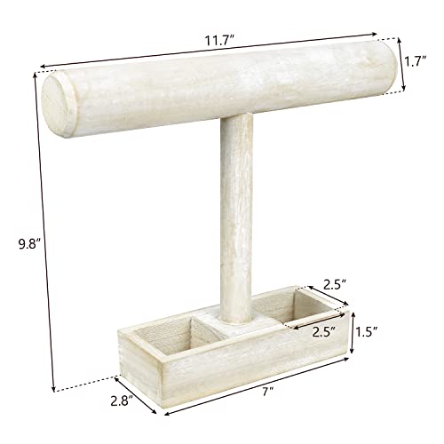 MOOCA Wooden Jewelry Display Bracelet Holder Display, 2- Compartment Tray - color: 7) Wash White, w/Tray-1pc