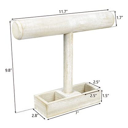 MOOCA 2pcs Wooden Jewelry Display Bracelet Holder Display, 2 Compartment Tray - color: 8) Wash White, w/Tray-2pc