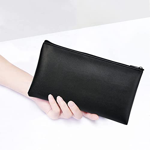 Zippered Security Bank Deposit Bag, PU Leather Cash and Coin Utility Pouch Bank Envelopes with Zipper (Deep gray) - color: Deep gray