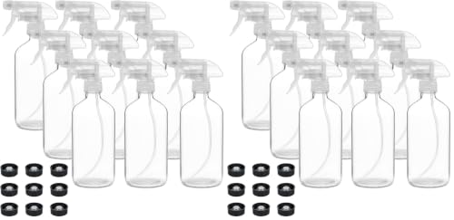18 Pack Glass Spray Bottles, 16oz Empty Clear Boston Round Bottles Refillable Container with Trigger Sprayer for Cleaning Solutions, Essential Oils, Misting Plants - size: 9 Count (Pack of 2)