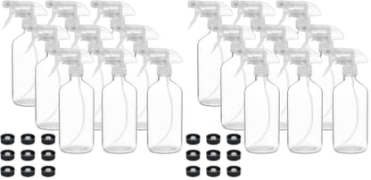 18 Pack Glass Spray Bottles, 16oz Empty Clear Boston Round Bottles Refillable Container with Trigger Sprayer for Cleaning Solutions, Essential Oils, Misting Plants - size: 9 Count (Pack of 2)