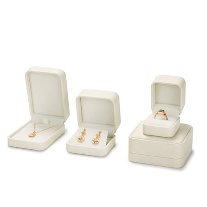 Beige PU Leather Small Jewelry Earring Gift Box - color: Beige Earrings Box