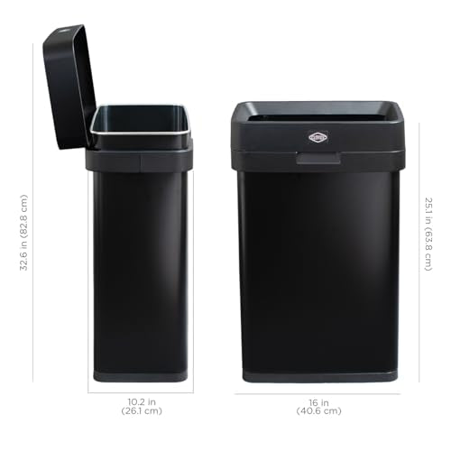 Clorox Slim Open Top Stainless Steel Trash Can, Matte Black, 13 Gal / 50L - color: Black Open Top