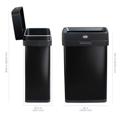 Clorox Slim Open Top Stainless Steel Trash Can, Matte Black, 13 Gal / 50L - color: Black Open Top