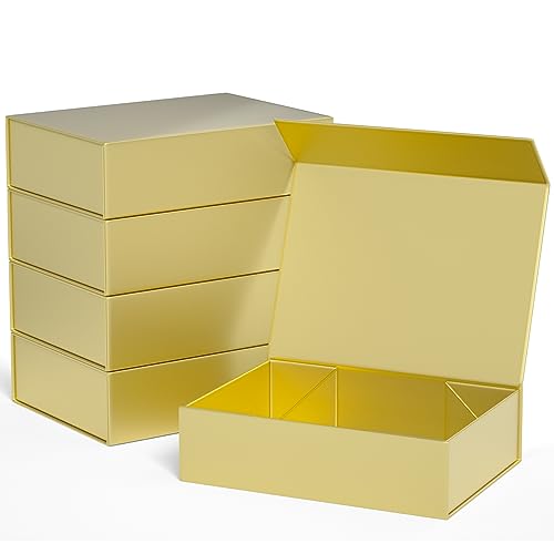 Gold Gift Boxes 11.9" x 8.5" x 3.3",Magnetic Closure Gift Box for Presents - color: Gold/5PCS