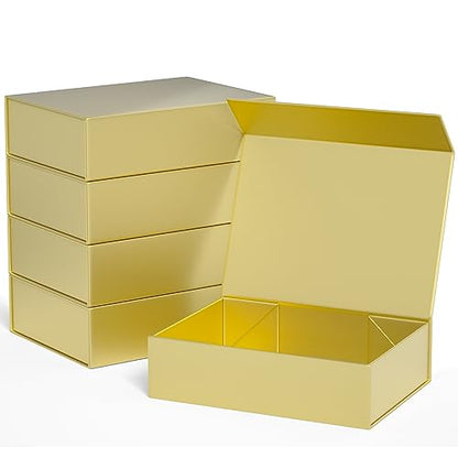 Gold Gift Boxes 11.9" x 8.5" x 3.3",Magnetic Closure Gift Box for Presents - color: Gold/5PCS
