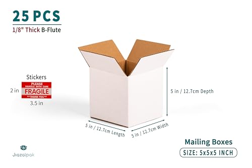 5x5x5 inch Shipping Boxes, 5x5 White Small Box, 25 Pack