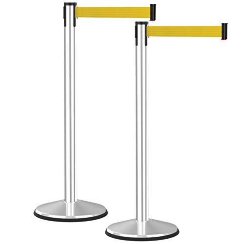 Commercial-Grade Stanchion 2-Pack by Visiontron – RETRACTA-Belt Prime (Model P100PS1) 10’ Retractable Belt Barrier - Heavy Base Crowd Control Barrier (Polished Stainless Steel w/Yellow Belt) - color: Polished Stainless Steel Post w/ Yellow Belt