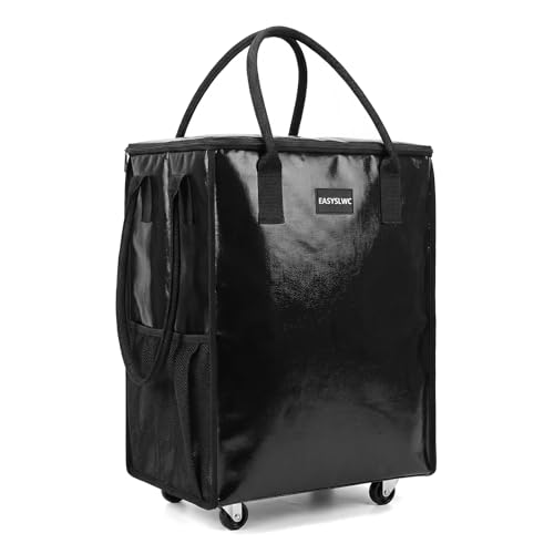 Grocery Bag Rolling Tote Bag on Wheels, Shopping Bag with Wheels Handle - color: Black-1