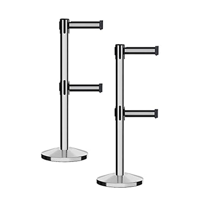 Crowd Control Warehouse CCW RBB-100D Retractable Stanchion Barriers, 2-Pack - color: Black with White Horizontal Stripe, size: 7.5 Foot