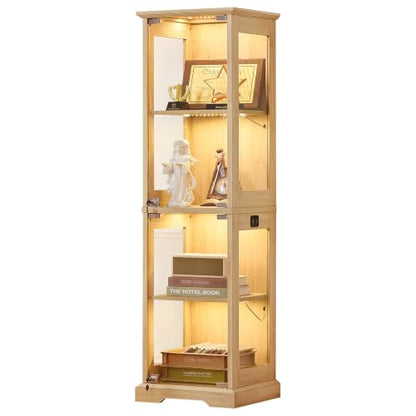 LELELINKY Farmhouse Narrow Glass Display Cabinet with Doors & Lock, Natural - color: Natural, size: 1 Pack