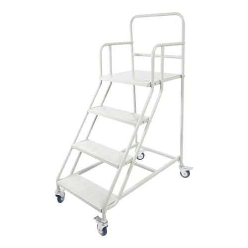 Rolling Ladder with Platform, 4 Steps Ladder with Wheels 880 lbs Industrial & Warehouse Rolling Stairs with Stair Edge Protector, 39.4" top Step Height for high Shelf aisles,Warehouses,supermarkets