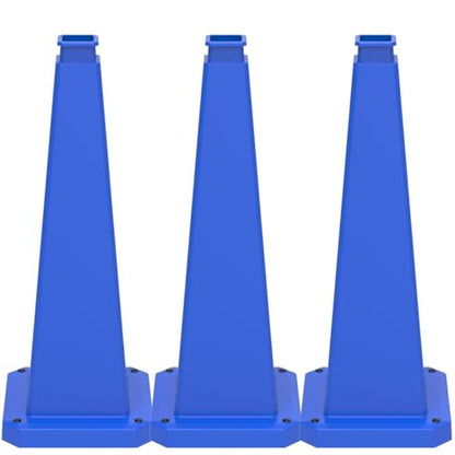 BESEA 3 Pack 36 Inch Blue Traffic Cones with Weighted Base - color: Blue, size: 36INCH