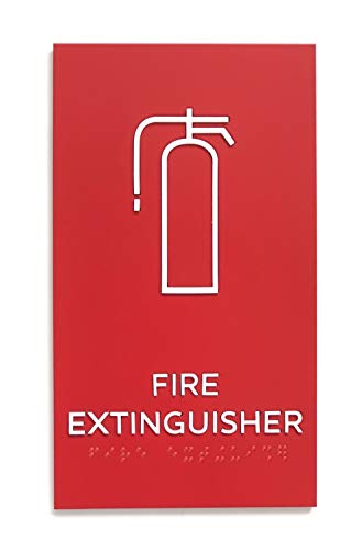 Kubik Letters Premium Fire Extinguisher Sign, ADA Compliant Modern Design Sign with Grade 2 Braille for Fire Extinguisher Location with 3M Double Sided Tape - color: Fire Extinghuisher (Red Satin)