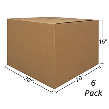 Large Moving Boxes 20'' x 20'' x 15'' (Pack of 6), Corrugated Cardboard Boxes for Packing, Shipping & Moving