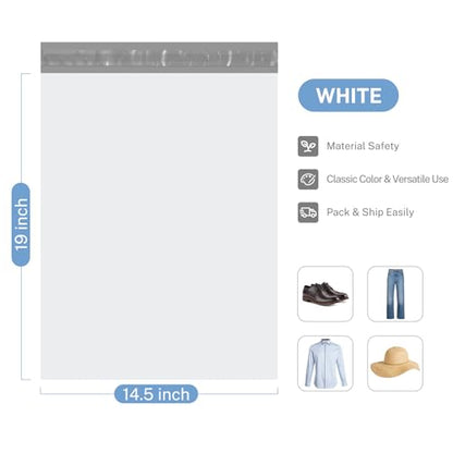 Metronic Poly Mailers 14.5x19 200Pcs Large Shipping Bags for Clothing White - color: White, size: 14.5x19 200PC