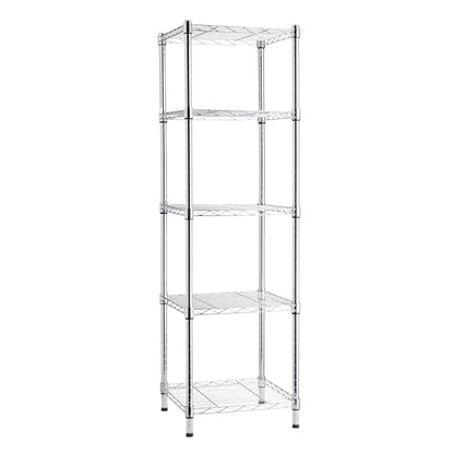 Amazon Basics 5-Shelf Tower Adjustable Storage Shelving Unit, Chrome, 16" x 16" x 54", 150 lbs Per Shelf - color: Chrome, size: 16"L x 16" W x 54"H, style: 5 -Shelf