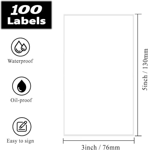 5" x 3" Thermal Labels, Fanfold Shipping Labels with Permanent Adhesive, White Printable Label Stickers for Barcodes, Addresses, Compatible with Zebra, Rollo Thermal Printer (5" x 3"-100pcs) - style: 5" X 3"-White-100PCS