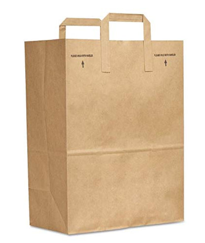 MULMEHË Retail Grocery Bags, Brown Kraft Paper, Handles, 25 Pack, 12" x 7" x 17", Made in America