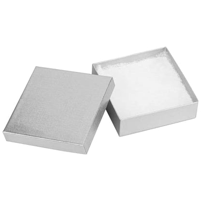 Cardboard Jewelry Boxes 10 Pack - 3.5"x3.5"x1" Bulk Cotton Filled Small Gift Boxes with Lids for Jewelry Packaging (Silver Linen) - color: Silver Linen