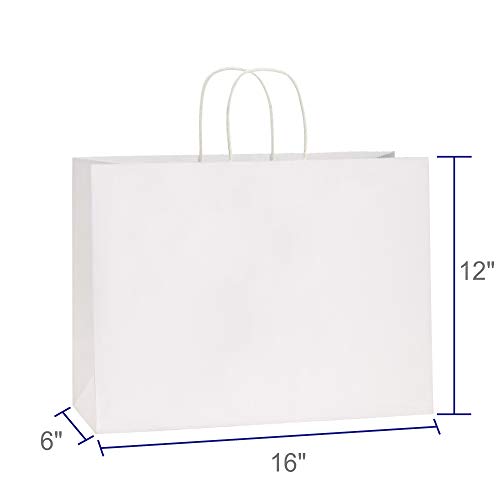 BagDream Kraft White Paper Bags with Handles 16x6x12 Inch Large 100Pcs Bulk - color: White