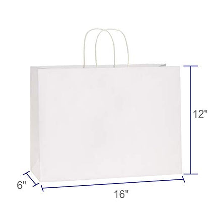 BagDream Kraft White Paper Bags with Handles 16x6x12 Inch Large 100Pcs Bulk - color: White