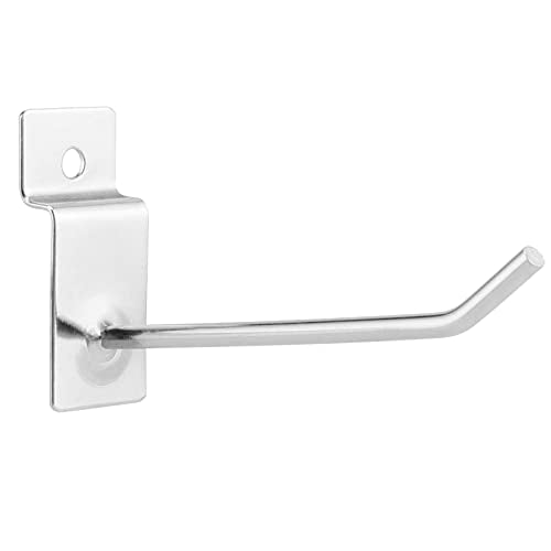JAPCHET 200 Pack 4 Inch Heavy Duty Silver Metal Slatwall Hooks Hangers, Slat Board Hooks Accessories, Organization Display