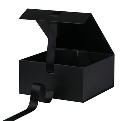 OEMVALATY Black Gift Box,8x8x4 Inches Gift Boxes with Lids for Presents with Magnetic Closure and Ribbon for Wedding,Storage,Birthday(5-Pack) - color: 08x8x4 Inch-Black-Pack of 5