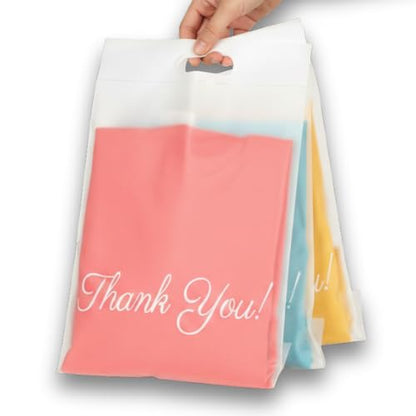 Donyson Frosted Thank You Bags for T-Shirts with Handle, 10x13, 100 Pack - color: Frosted, size: 10x13 (100 Pack)