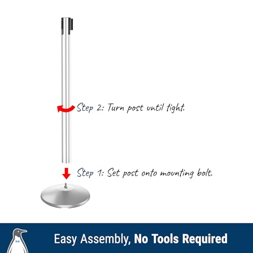 Commercial-Grade Stanchion 2-Pack by Visiontron – RETRACTA-Belt Prime (Model P100PS1) 10’ Retractable Belt Barrier - Heavy Base Crowd Control Barrier (Polished Stainless Steel w/Res Belt) - color: Polished Stainless Steel Post w/ Red Belt
