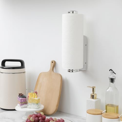 theaoo Paper Towel Holder Under Cabinet, One-Hand Tear, Wall Mount, Silver - color: Silver