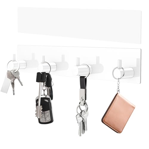 VIS'V Key Holder Wall Mount, Large Adhesive Key Hanger with 4 Hooks, White - color: White