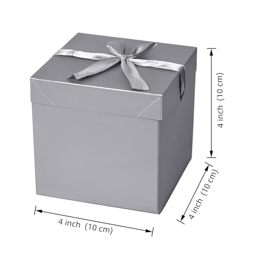 Gift Box with Lid & Ribbon for present, 12pcs, Silver, 4"×4"×4" - color: Silver, size: 4 x 4 x 4 Inch