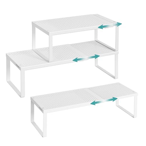 SONGMICS Spice Rack, Expandable Kitchen Countertop Shelf, Steel, Set of 3 - color: Matte White, size: Set of 3