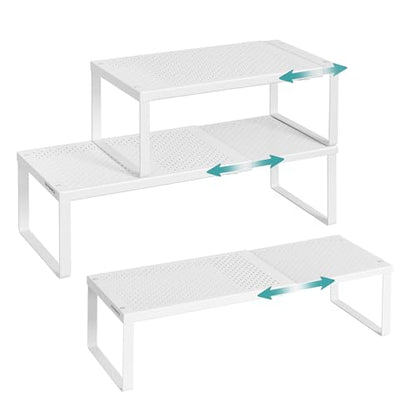 SONGMICS Spice Rack, Expandable Kitchen Countertop Shelf, Steel, Set of 3 - color: Matte White, size: Set of 3