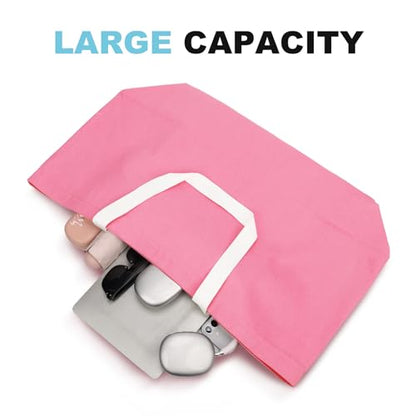 Large Canvas Tote Bag Reusable Extra Big Grocery Bags - color: Pink With Zipper