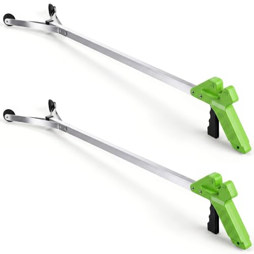 Sabary 2 Pcs 35 Inch Suction Cup Grabber Reacher Heavy Aluminum Trash Pick up Stick, Long Handy Aids Nonslip Claw Reach Tool for Elderly Pick up Trash Arm Extension Litter Picker(Green) - color: Green, size: 35 Inch